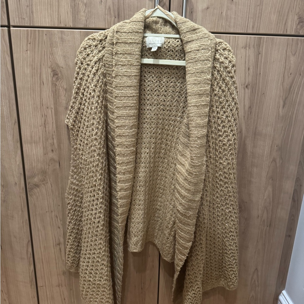 Cozy Tan Knit Open Sweater Vest